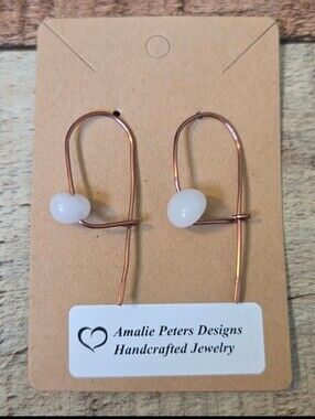 NEW Artisan French Hook Copper Wire Frosted White Stone Hand Wrapped Earrings